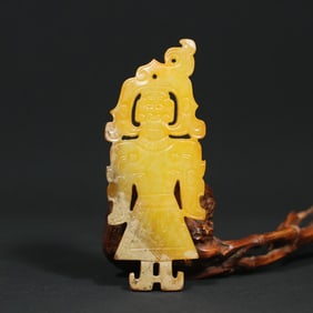 An Exquisite Yellow Jade Figure Pendant