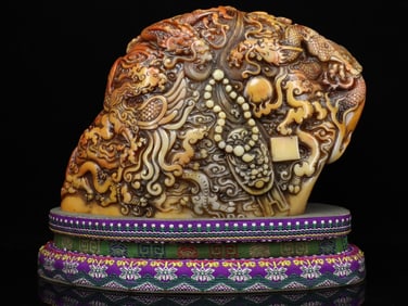 An Exquisite Shoushan Stone Dragon and Phoenix Pattern Seal Ornament