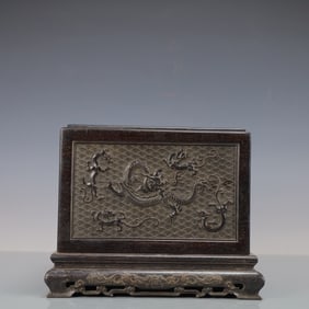 A Exquisite Zitanwood Dragon Pattern Lotus Pattern with poem Box