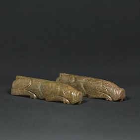 A Pair of Exquisite White Jade Pig Ornament