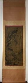A Chinese Vertical Scroll Ink Painting of Flower and Bird on Silk