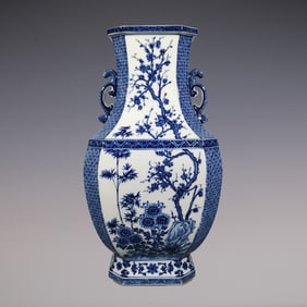 An Exquisite Blue and White Lotus Pattern Pine, Bamboo and Plum Blossom Pattern Double-Ears Vase