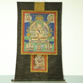 An Exquisite Brocade Painted Color Statue of Vajra Tangka