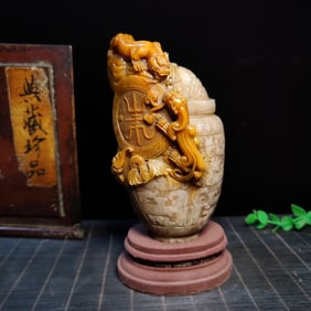 An Exquisite Shoushan Stone Chi-Dragon Pattern Seal Ornament