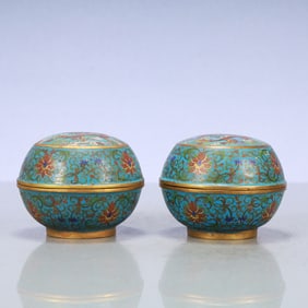 A Exquisite A pair of Cloisonne Lotus Pattern Dragon Pattern Box