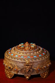 An Exquisite Silver Inlaid Gems Box