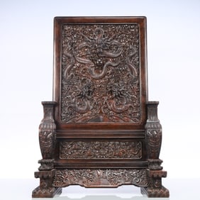 A Exquisite Zitanwood Dragon Pattern Screen Ornament