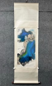 A Chinese Vertical Scroll Ink Painting of Landscape on Paper