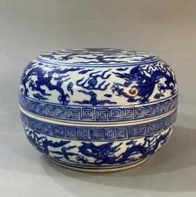 An Exquisite Blue and White Dragon Pattern Box