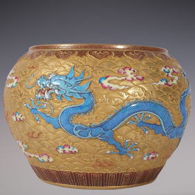 An Exquisite Enamel Dragon Pattern Seawater Pattern Brush Washer