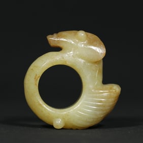 An Exquisite White Jade 'Boar& Dragon' Ring