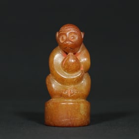 An Exquisite White Jade Monkey Seal