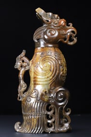 An Exquisite White Jade Beast-Face Pattern Phoenix-Shaped Ewer