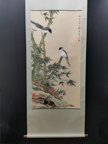 A Chinese Vertical Scroll Ink Painting of Flower and Bird on Paper