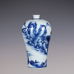 An Exquisite Blue and White Landscape and Figure Pattern Vase