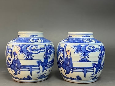 An Exquisite Blue and White Character and Story Pattern Jar