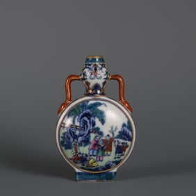 An Exquisite Doucai Painted Gold Lotus Pattern Character and Story Pattern Gourd-Shaped Double-Ears