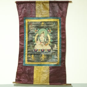 An Exquisite Brocade Painted Color Statue of Manjusri Tangka