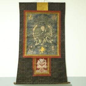 An Exquisite Brocade Painted Color Statue of Padma Sambhava Tangka