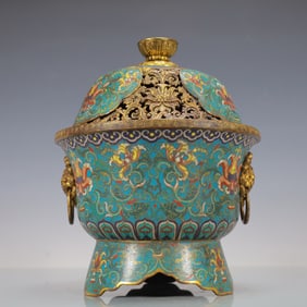 A Exquisite Cloisonne Lotus Pattern Double-Ears Censer