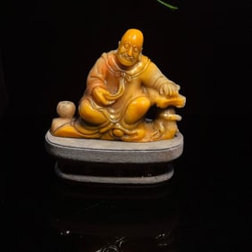 An Exquisite Shoushan Stone Statue of Arhat Ornament