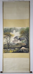 A Chinese Vertical Scroll Ink Painting of Landscape on Paper