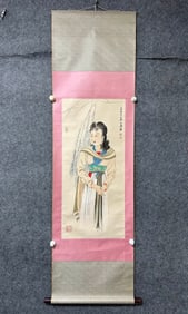 A Chinese Vertical Scroll Ink Painting of Character and Story on Paper
