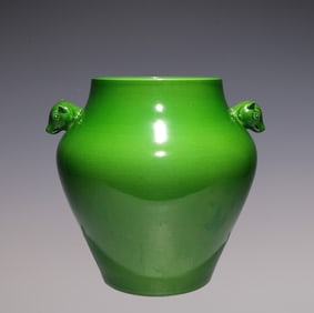 An Exquisite Green Glazed Double-Ears Jar