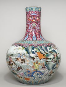 An Exquisite Famille-Rose Ruby Red-Glazed Lotus Pattern Character and Story Pattern Bats and Peach