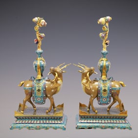 A Exquisite A pair of Cloisonne Lotus Pattern Deer Ornament