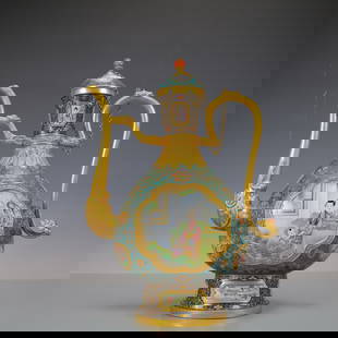 A Exquisite Coppery Enamel Lotus Pattern Character and Story Pattern Ewer: A Exquisite Coppery Enamel Lotus Pattern Character and Story Pattern Ewer Qing Dynasty, China Qianlong Four-character Mark