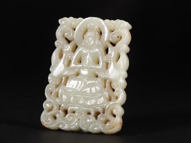 An Exquisite White Jade Buddha Statue Brand