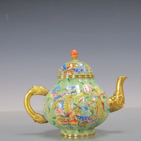 A Exquisite Coppery Enamel Flower Pattern Teapot