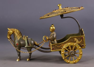 An Exquisite Gilt Bronze Inlaid Gems Dragon Pattern Carriage Ornament