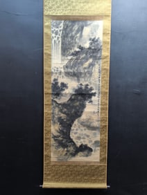 A Chinese Vertical Scroll Ink Painting of Landscape on Paper