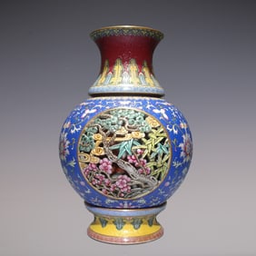 An Exquisite Famille-Rose Lotus Pattern Pine, Bamboo and Plum Blossom Pattern Vase