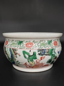 An Exquisite Doucai Lotus Pattern Character and Story Pattern Vat