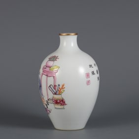An Exquisite Enamel Character and Story Pattern with poem Vase