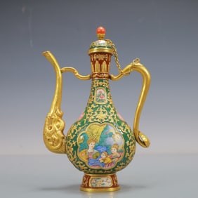 A Exquisite Coppery Enamel Lotus Pattern Flower Pattern Character and Story Pattern Ewer