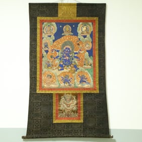 An Exquisite Brocade Painted Color Six-arms Statue of Heavenly King Tangka