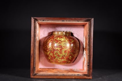 An Exquisite Yellow-red Glaze Dragon and Phoenix Pattern Jar