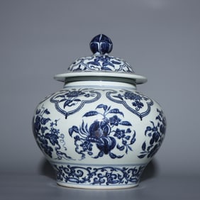 An Exquisite Blue and White Flower and Fruit Pattern Lotus Pattern Jar