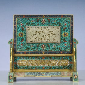 A Exquisite Cloisonne Lotus Pattern Dragon and Phoenix Pattern Screen