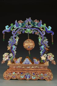 An Exquisite Gilt Bronze Inlaid Gems Lotus Pattern Flower and Bird Pattern Lion Pattern Ornament