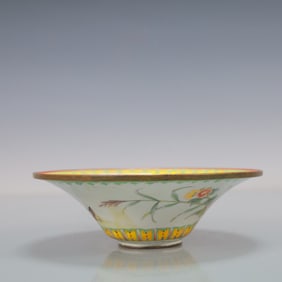 A Exquisite Coppery Enamel Lotus Pattern Character and Story Pattern Cup