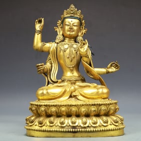 A Exquisite Gilt Bronze Statue of Manjusri