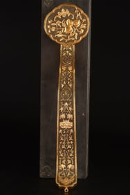 An Exquisite Gilt Bronze Bats and Peach Pattern Lotus Pattern Ruyi