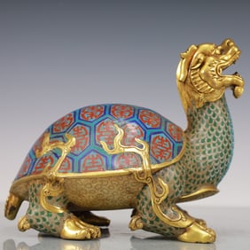 An Exquisite Cloisonne Gilt Bronze Lotus Pattern Dragon turtle