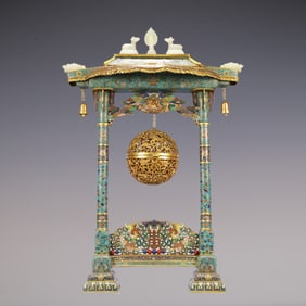 A Exquisite Cloisonne Inlaid White Jade Lotus Pattern Bats and Peach Pattern Ornament