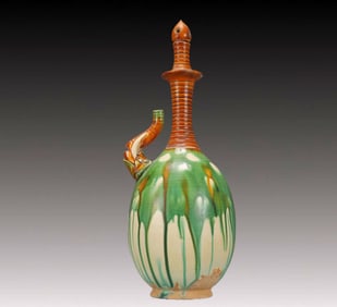 A Rare Tang Tri-Color Glazed Pottery Ewer
